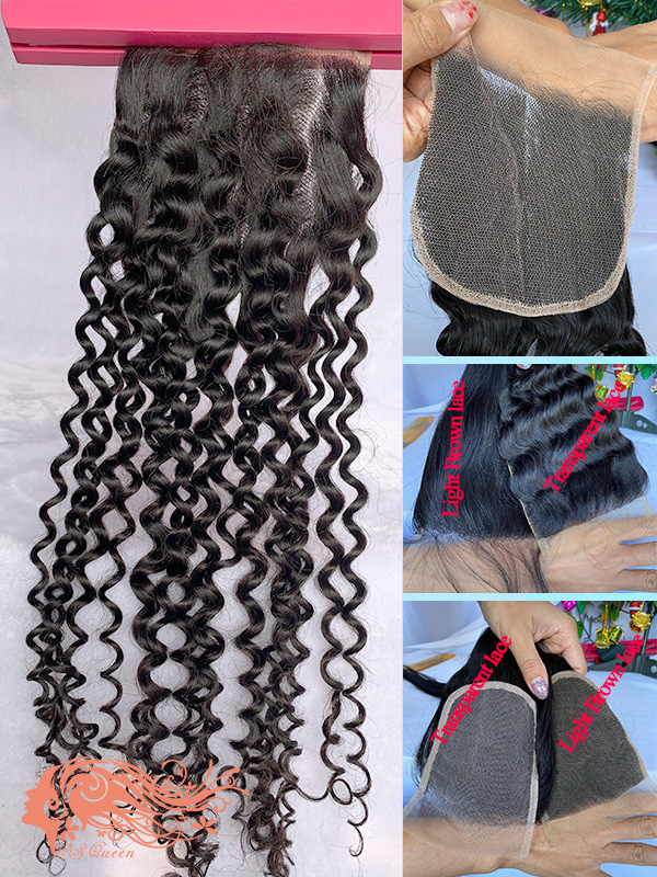 Csqueen 9A Jerry Curly 4*4 Transparent Lace Closure 100% Unprocessed Hair - Click Image to Close